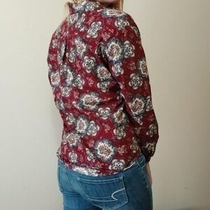 Vintage 80s burgundy patterned western button down blouse, size 10 (S/M)
